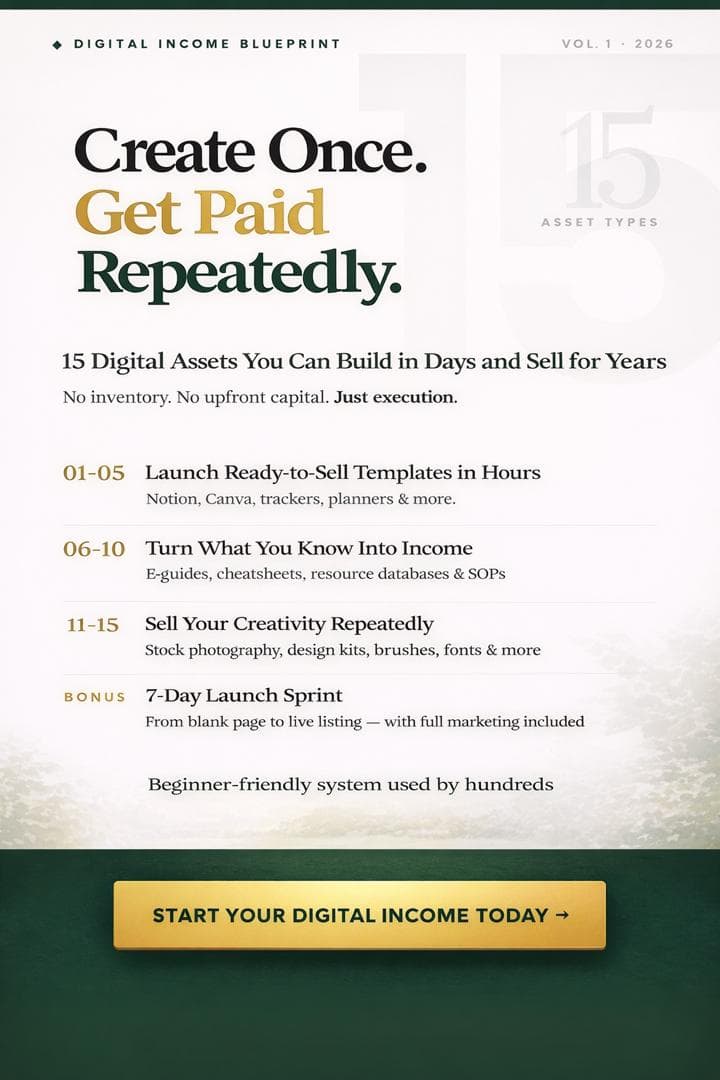 The Low-Stakes Side Hustle: 15 Digital Assets You Can Create Once and Sell Forever.