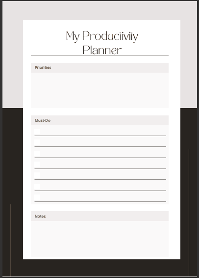 Simple Daily Productivity Planner - Printable PDF