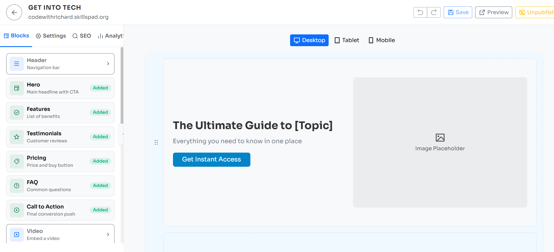 Skillspad landing page builder
