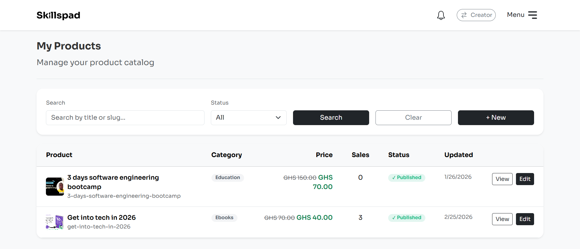Skillspad product dashboard